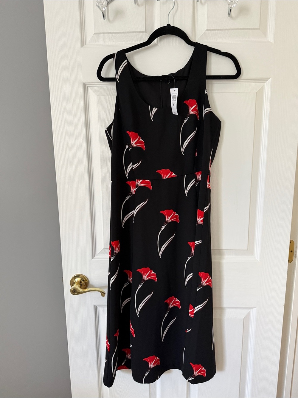 Ann Taylor Black Midi Dress with Red Floral Print